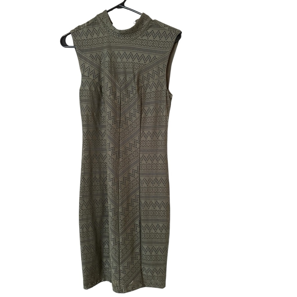 BeBe Geometric Olive Midi Dress Only Worn Once.